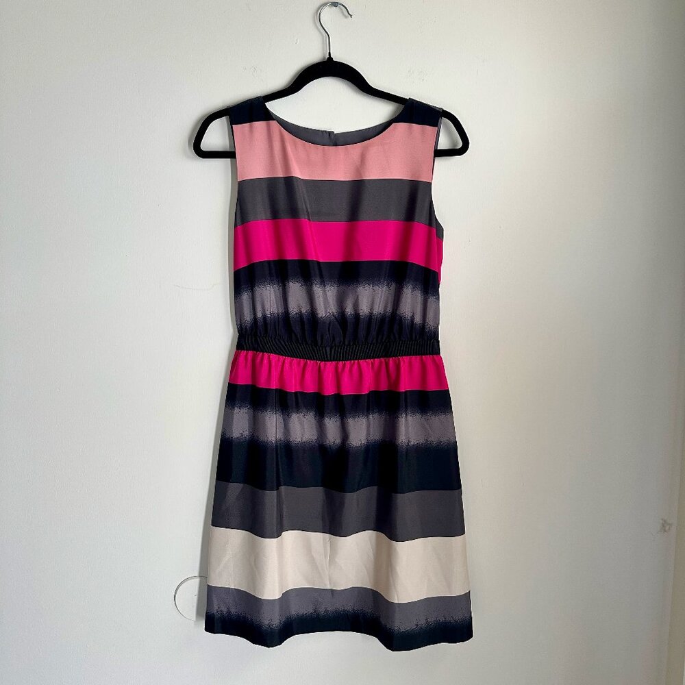 LOFT Striped Pink Grey Black Sleeveless Dress Small